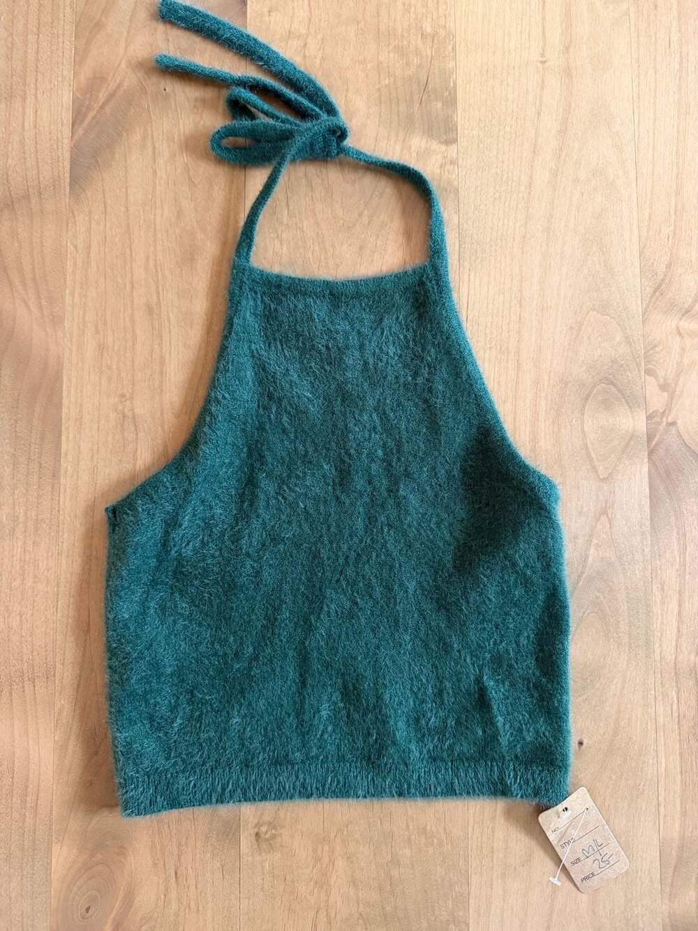 Fuzzy Green Knit Halter Crop Top Size M L
